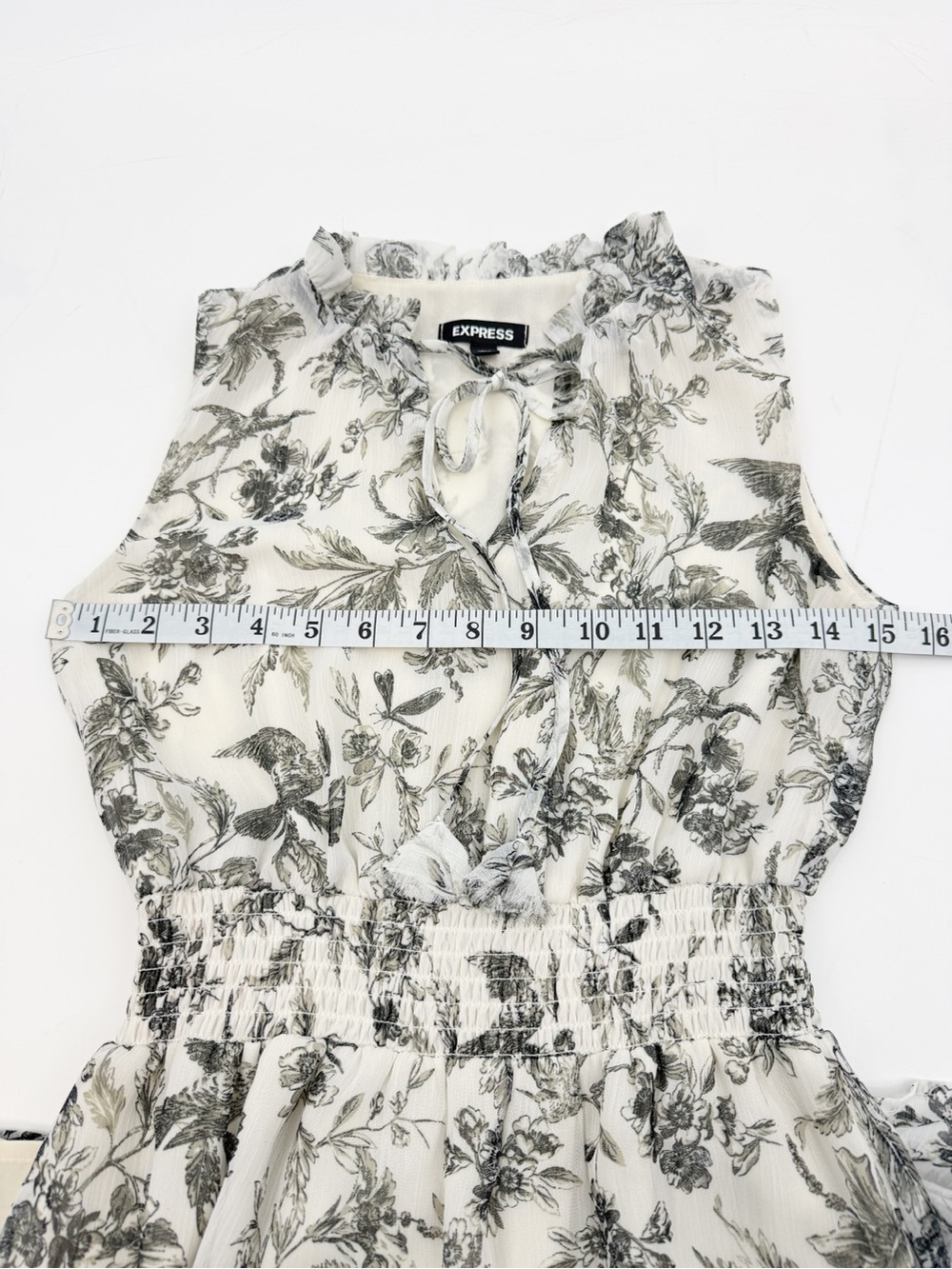 Express Floral Toile Tiered Maxi Dress Cream Gray Sleeveless Cottagecore XS - Picture 5 of 13